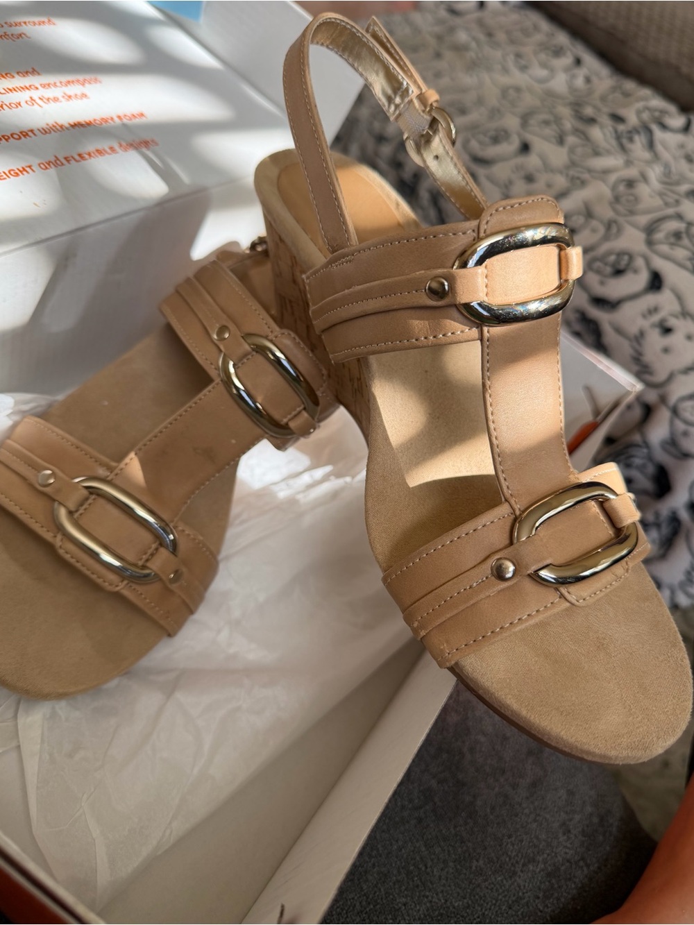 Anne Klein Tan Slingback Sandals with Gold Buckle Accents
